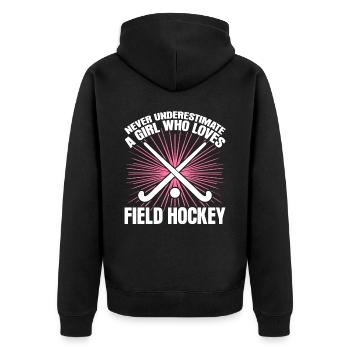 Field hockey players - Unisex Premium Organic Zip Hoodie - black - Back - Nico (187cm)