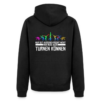 Turnen Turnerin Gymnastik - Unisex Premium Bio Zip Hoodie - Schwarz - Hinten - Nico (187cm)