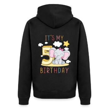 Children Birthday Boys Girls 5 Years Elephant - Unisex Premium Organic Zip Hoodie - black - Back - Nico (187cm)