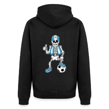 Argentinisches Fußballfan Skelett - Unisex Premium Bio Zip Hoodie - Schwarz - Hinten - Nico (187cm)