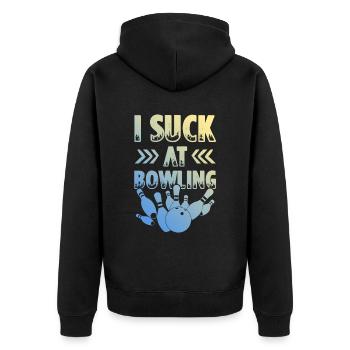 Bowling spruch lustig - Unisex Premium Bio Zip Hoodie - Schwarz - Hinten - Nico (187cm)