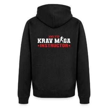 Krav Maga Apparel Israeli Self - Unisex Premium Bio Zip Hoodie - Schwarz - Hinten - Nico (187cm)
