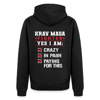 Krav Maga Apparel Israeli Self - Unisex Premium Bio Zip Hoodie - Schwarz - Hinten - Nico (187cm)