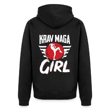 Krav Maga Apparel Israeli Self - Unisex Premium Bio Zip Hoodie - Schwarz - Hinten - Nico (187cm)
