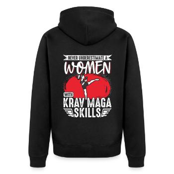 Krav Maga Apparel Israeli Self - Unisex Premium Bio Zip Hoodie - Schwarz - Hinten - Nico (187cm)