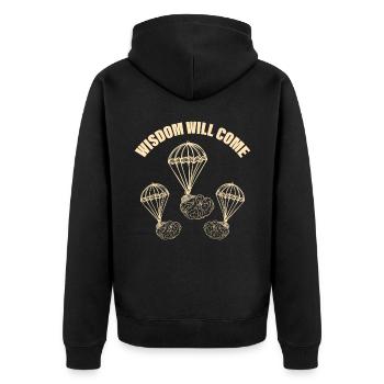 Sarcasm Wisdom Becomes Coming Brain Know-it-All - Unisex Premium Organic Zip Hoodie - black - Back - Nico (187cm)