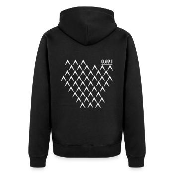Frankfurt 069 Gerippt Abbelwoiglas Muster Äppler - Unisex Premium Bio Zip Hoodie - Schwarz - Hinten - Nico (187cm)