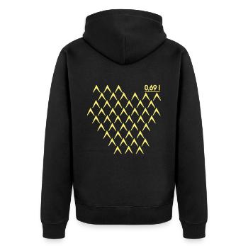 Frankfurt 069 Gerippt Abbelwoiglas Muster Äppler - Unisex Premium Bio Zip Hoodie - Schwarz - Hinten - Nico (187cm)