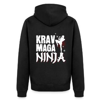 Krav Maga Apparel Israeli Self - Unisex Premium Bio Zip Hoodie - Schwarz - Hinten - Nico (187cm)