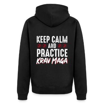 Krav Maga Apparel Israeli Self - Unisex Premium Bio Zip Hoodie - Schwarz - Hinten - Nico (187cm)