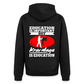 Krav Maga Apparel Israeli Self - Unisex Premium Bio Zip Hoodie - Schwarz - Hinten - Nico (187cm)