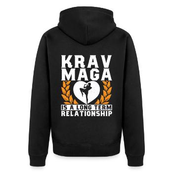 Krav Maga Apparel Israeli Self - Unisex Premium Bio Zip Hoodie - Schwarz - Hinten - Nico (187cm)