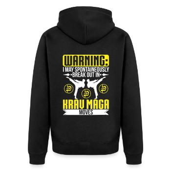 Krav Maga Apparel Israeli Self - Unisex Premium Bio Zip Hoodie - Schwarz - Hinten - Nico (187cm)
