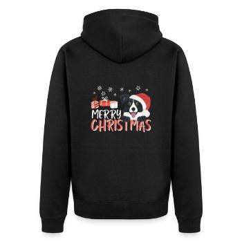 Border Collie Merry Christmas - Unisex Premium Organic Zip Hoodie - black - Back - Nico (187cm)