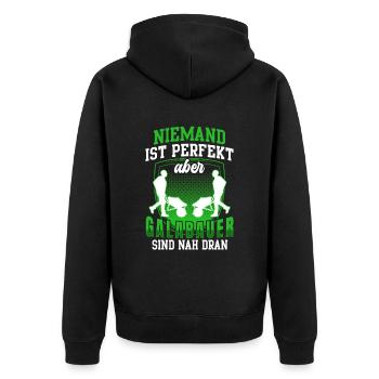 Galabauer ist perfekt Gartenbau Galabau - Unisex Premium Bio Zip Hoodie - Schwarz - Hinten - Nico (187cm)