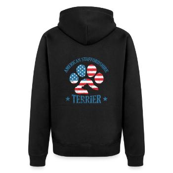Staffordshire Terrier Pfote in USA Flagge - Unisex Premium Bio Zip Hoodie - Schwarz - Hinten - Nico (187cm)