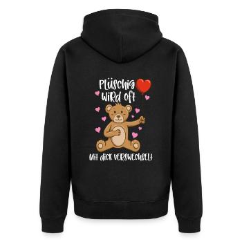 Plüschig Wird Oft Mit Dick Verwechselt - Unisex Premium Bio Zip Hoodie - Schwarz - Hinten - Nico (187cm)