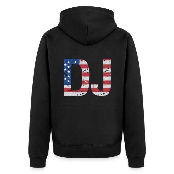 DJ Auftritt Auflegen - Unisex Premium Bio Zip Hoodie - Schwarz - Hinten - Nico (187cm)