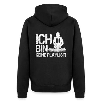 DJ Auftritt Auflegen - Unisex Premium Bio Zip Hoodie - Schwarz - Hinten - Nico (187cm)