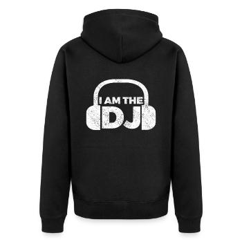 DJ Auftritt Auflegen - Unisex Premium Bio Zip Hoodie - Schwarz - Hinten - Nico (187cm)