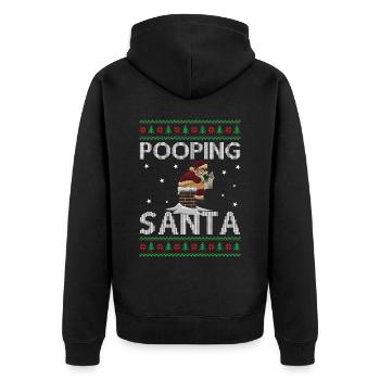 Pooping Santa Down The Chimney - Ugly Christmas - Unisex Premium Bio Zip Hoodie - Schwarz - Hinten - Nico (187cm)