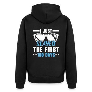 Alles Gute zum 100. Schultag Lehrer Student Educator - Unisex Premium Bio Zip Hoodie - Schwarz - Hinten - Nico (187cm)