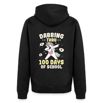 Dabbing durch 100 Tage Schullehrer Schüler - Unisex Premium Bio Zip Hoodie - Schwarz - Hinten - Nico (187cm)