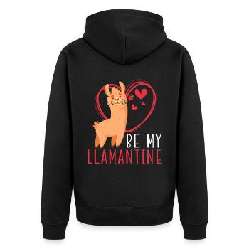Valentinstag Herztag Amor Liebe Lama Liebhaber - Unisex Premium Bio Zip Hoodie - Schwarz - Hinten - Nico (187cm)