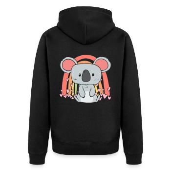 Valentinstag Herztag Amor Liebe Lama Koala - Unisex Premium Bio Zip Hoodie - Schwarz - Hinten - Nico (187cm)