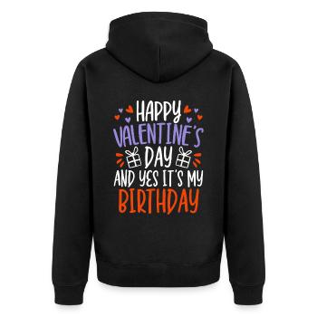 Valentinstag Herztag Amor Liebe Beziehung - Unisex Premium Bio Zip Hoodie - Schwarz - Hinten - Nico (187cm)