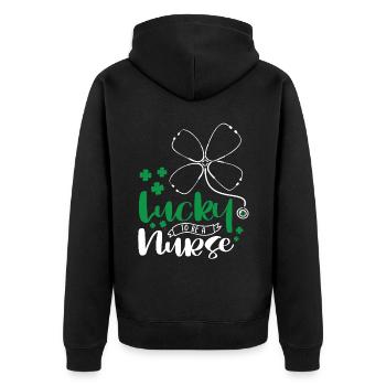 Lucky To Be A Nurse - Unisex Premium Organic Zip Hoodie - black - Back - Nico (187cm)