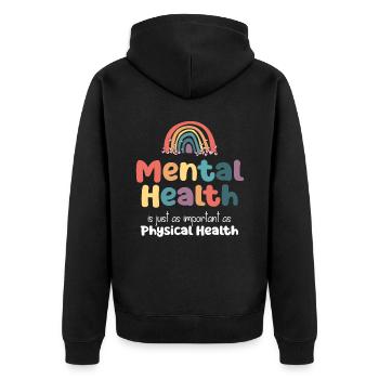 Mental Health Regenbogen - Unisex Premium Bio Zip Hoodie - Schwarz - Hinten - Nico (187cm)