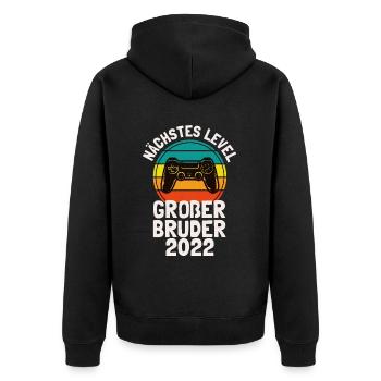 Nächstes Level Großer Bruder 2022 Gamer - Unisex Premium Bio Zip Hoodie - Schwarz - Hinten - Nico (187cm)