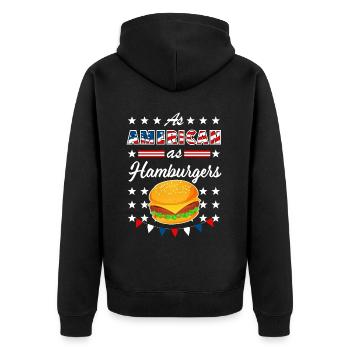 As American As Hamburgers 4th of July USA - Unisex Premium Bio Zip Hoodie - Schwarz - Hinten - Nico (187cm)