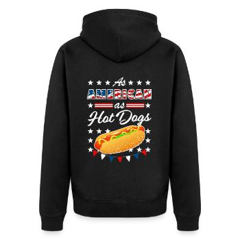 As American As Hot Dogs 4th of July USA - Unisex Premium Bio Zip Hoodie - Schwarz - Hinten - Nico (187cm)