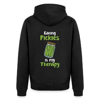 Eating Pickles Is My Therapy - Unisex Premium Bio Zip Hoodie - Schwarz - Hinten - Nico (187cm)