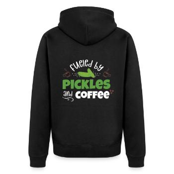 Fueied By Pickles And Coffee - Unisex Premium Bio Zip Hoodie - Schwarz - Hinten - Nico (187cm)