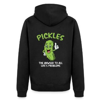 Pickles The Anwser To All Lifes Problems - Unisex Premium Bio Zip Hoodie - Schwarz - Hinten - Nico (187cm)
