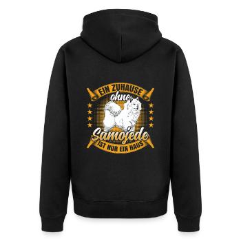 Samojede ist nur ein Haus Samojedenspitz - Unisex Premium Bio Zip Hoodie - Schwarz - Hinten - Nico (187cm)