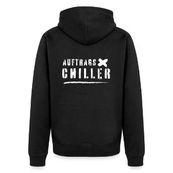 Auftragschiller Witzig Lustig Humor Wortspiel - Unisex Premium Bio Zip Hoodie - Schwarz - Hinten - Nico (187cm)