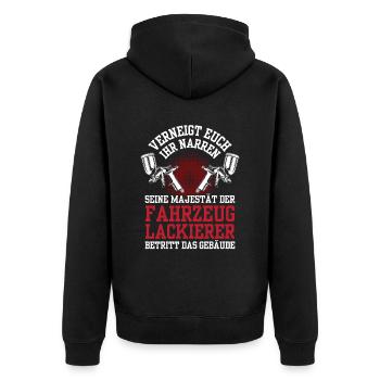 Fahrzeuglackierer betritt Gebäude Autolackierer - Unisex Premium Bio Zip Hoodie - Schwarz - Hinten - Nico (187cm)