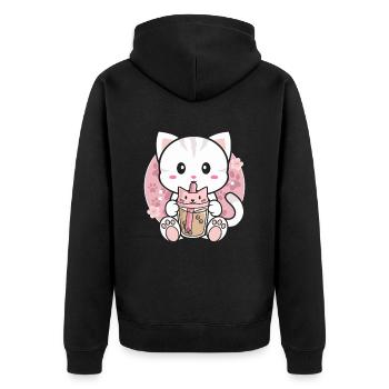 Thé à bulles pour chat - Veste à capuche bio Premium Unisexe - noir - Dos - Nico (187cm)