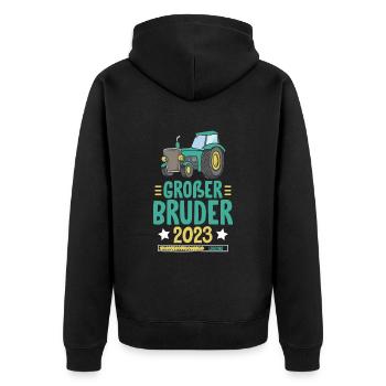 Großer Bruder 2023 Loading - Unisex Premium Bio Zip Hoodie - Schwarz - Hinten - Nico (187cm)