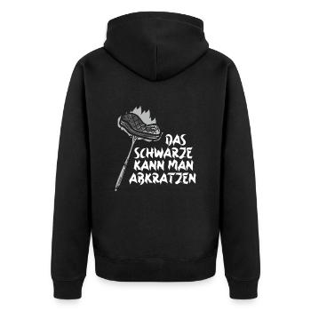 Das Schwarze Kann Man Abkratzen - Unisex Premium Bio Zip Hoodie - Schwarz - Hinten - Nico (187cm)