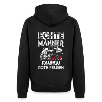 Echte Männer fahren rote Felgen - Traktor Landwirt - Unisex Premium Bio Zip Hoodie - Schwarz - Hinten - Nico (187cm)