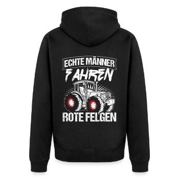 Traktor Landwirt Trecker Echte Männer Spruch Trakt - Unisex Premium Bio Zip Hoodie - Schwarz - Hinten - Nico (187cm)