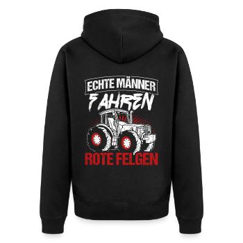 Traktor Landwirt Trecker Echte Männer Spruch Landw - Unisex Premium Bio Zip Hoodie - Schwarz - Hinten - Nico (187cm)
