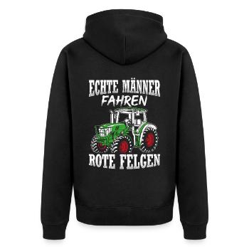 Traktor Landwirt Trecker Echte Männer Geschenk für - Unisex Premium Bio Zip Hoodie - Schwarz - Hinten - Nico (187cm)