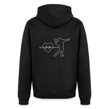 Football Rugby Herzschlag - Unisex Premium Bio Zip Hoodie - Schwarz - Hinten - Nico (187cm)