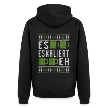 Es eskaliert eh Ugly Christmas Sweater - Flamingo - Unisex Premium Bio Zip Hoodie - Schwarz - Hinten - Nico (187cm)